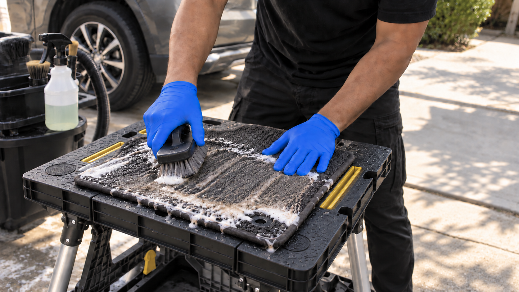 Professional cleaning of removable vehicle floor mats